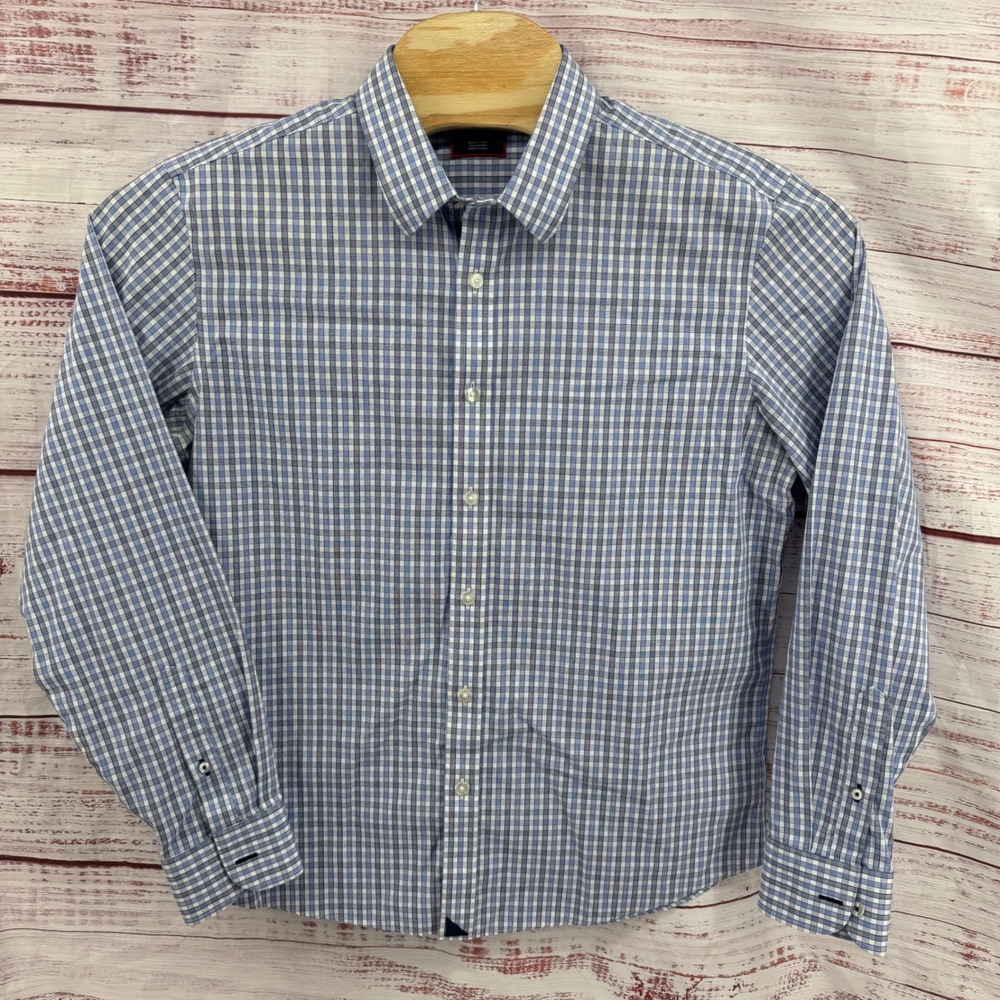 UNTUCKit Shirt Mens Large Blue Gingham Check Wrinkle Free‎ Cotton Button Down